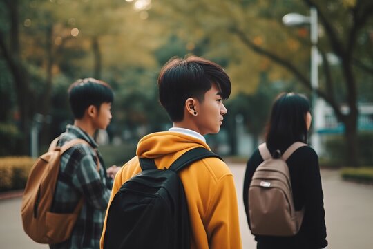 Male student going for class in high school. Generative AI