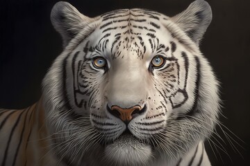 White bengal tiger closeup head, closeup head of white bengal tiger, hyperrealism, photorealism, photorealistic