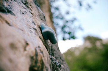 hook on the climbing wall in the gorge