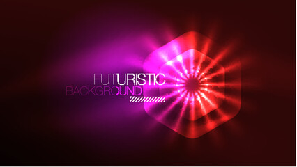 Glowing neon hexagons in dark space. Digital technology cyberspace hi-tech techno abstract background template