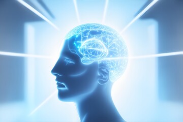 Obraz premium Artificial intelligence. AI. Digital human face AI. Human face made from Data. Digital Energy. Generative AI