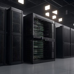 3D rendered Room with servers. Generative AI.