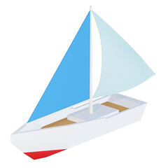 3d icon sailboat isolated on transparent background