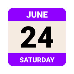 24 June, Saturday. Date template. Useful design for calendar or event promotion. Vector illustration EPS 10 File.