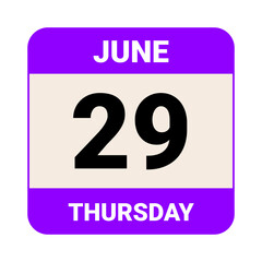 29 June, Thursday. Date template. Useful design for calendar or event promotion. Vector illustration EPS 10 File.