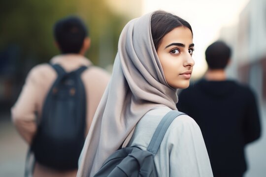Female student going for class in high school. Generative AI