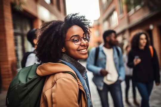 Female student going for class in high school. Generative AI