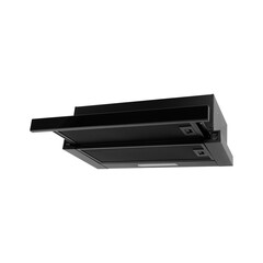 black retractable kitchen hood isolated on white background. extractor details. close-up of the goods. kitchen appliances.