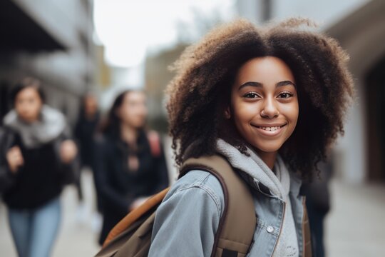 Female student going for class in high school. Generative AI