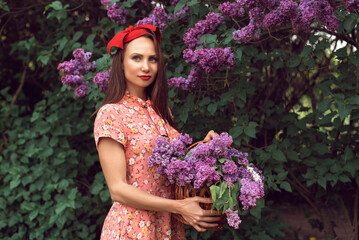 Evening in the botanical garden when the lilac blossomed