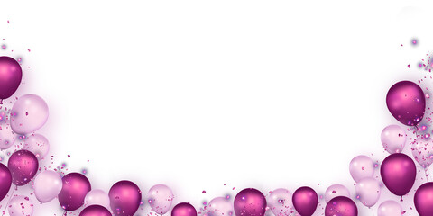 Balloon decoration in bottom side isolated on transparent background in the concept of happy birthday celebration 