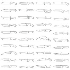 Doodle line art illustration combat knife and dagger bundle item
