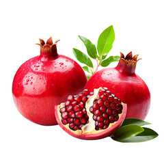 pomegranate with leaf isolated PNG Transparent background created with Generative AI, Clipping Path