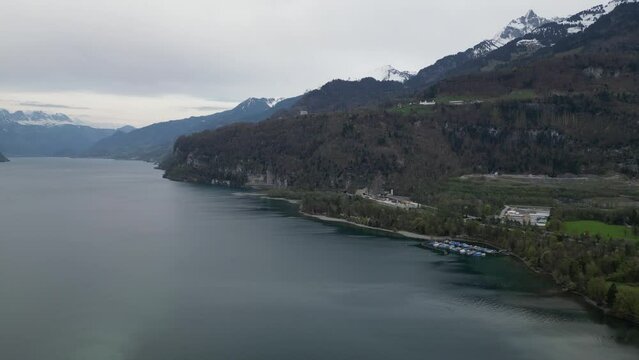 TBC
Lakeside panorama. Lugano, Switzerland. Aerial forward view