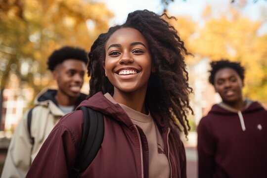 Female student going for class in high school. Generative AI