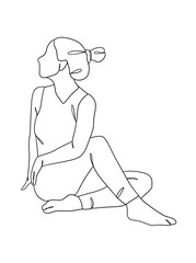 Continuous one line drawing of yoga woman poses. Vector illustration.