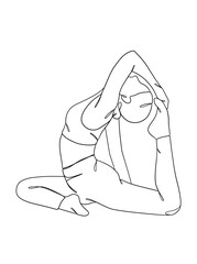 Continuous one line drawing of yoga woman poses. Vector illustration.
