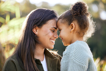 Happy, bonding and mother and child in nature for love, gratitude and kindness on mothers day....