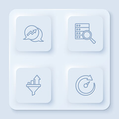 Set line Financial growth, Server, Sales funnel with chart and Digital speed meter. White square button. Vector