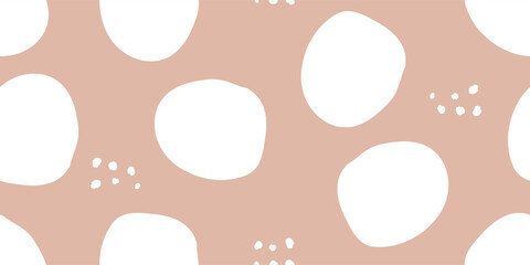 Seamless pattern with cute hand drawn round shapes. Pastel brown background. Vector illustration.