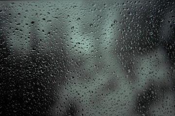 Glass window covered in raindrops