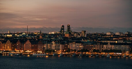 Beautiful shot of the cityscape in Stockholm, Sweden at sunset