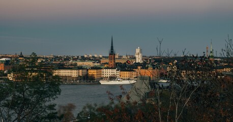 Beautiful shot of the cityscape in Stockholm, Sweden at sunset