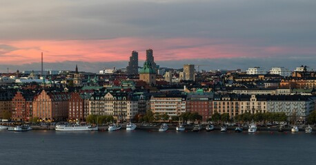 Beautiful shot of the cityscape in Stockholm, Sweden at sunset