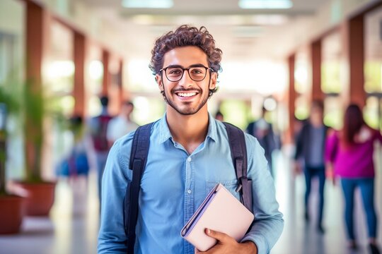 University Student Portrait in Campus. Generative AI