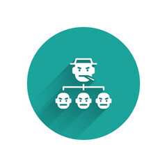 White Mafia icon isolated with long shadow. Boss and gangsters. Green circle button. Vector
