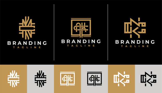 Luxury line letter C N K CNK NKC logo design
