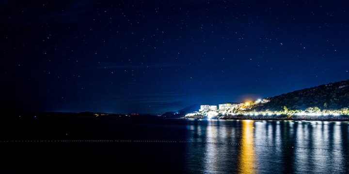 Beautiful view of a starry night in Lapad, Dubrovnik, Croatia