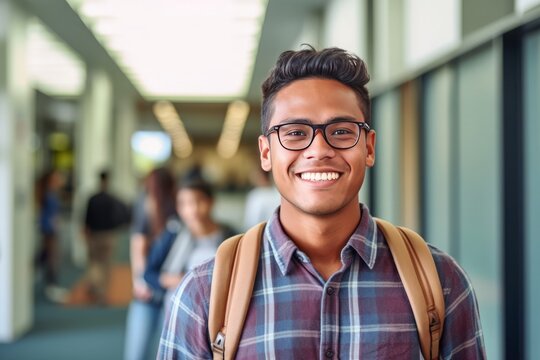University Student Portrait in Campus. Generative AI