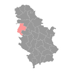 Obraz premium Macva district map, administrative district of Serbia. Vector illustration.