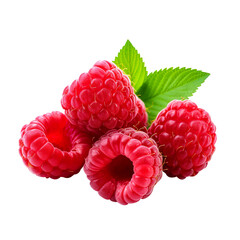 Ripe red raspberry with leaf isolated PNG Transparent background created with Generative AI, Clipping Path