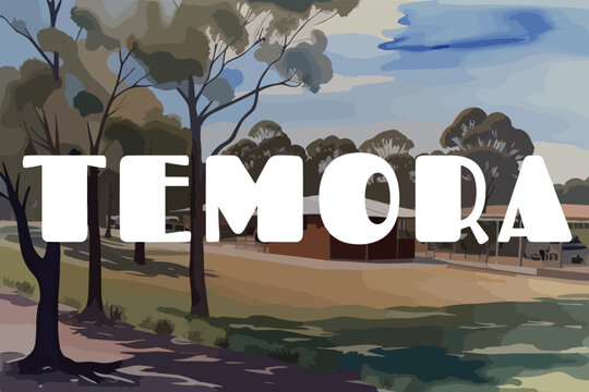 Temora: Beautiful painting of an Australian scene with the name Temora in New South Wales
