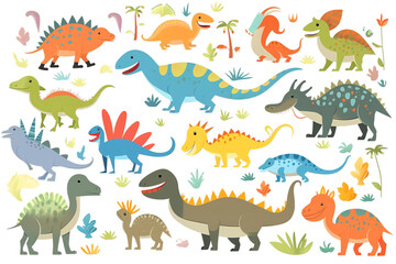 Fototapeta na wymiar set of cartoon dinosaurs