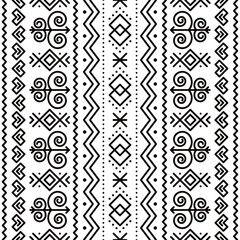 Slovak tribal folk art vector seamless geometric pattern with geometric motif- vertical deisgn inspired by traditional painted art from village Cicmany in Zilina region, Slovakia in black on white
	