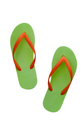 Green and orange flipflop sandals isolated on transparency