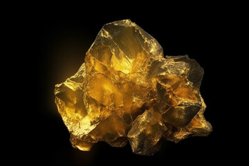 Yellow gold ore crystal form gemstone surface background with copy space. Generative AI
