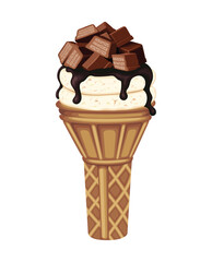Ice Cream Cone Chocolate Bar Sweet Food Cold Drink Vector Illustration