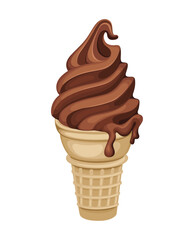 Ice Cream Cone Chocolate Sweet Food Cold Drink Vector Illustration