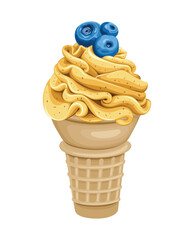 Ice Cream Cone Blueberry Cream Sweet Food Cold Drink Vector Illustration