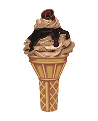 Ice Cream Cone Chocolate Sweet Food Cold Drink Vector Illustration