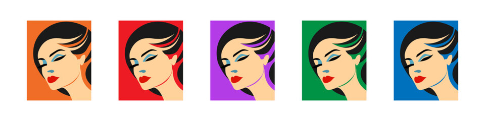 Female face poster. Beautiful woman's profile. Female silhouette. Beauty industry concept. Logo or icon. Makeup and hairstyle. Vector