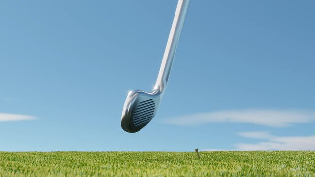 Hitting the ball with a golf club. Super slow motion. 4K UHD 3840x2160 3D professional render high quality.