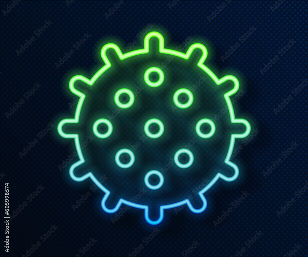 Poster Glowing neon line Tennis ball icon isolated on blue background. Sport equipment. Vector