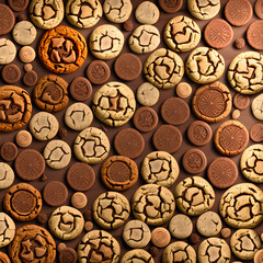 Chocolate cookies pattern on brown background. generative ai