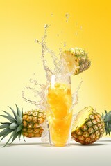 Poured sparkling pineapple juice, pineapples