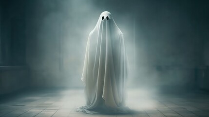 a gloomy and scary ghost in the twilight of the hall for Halloween .Generative AI